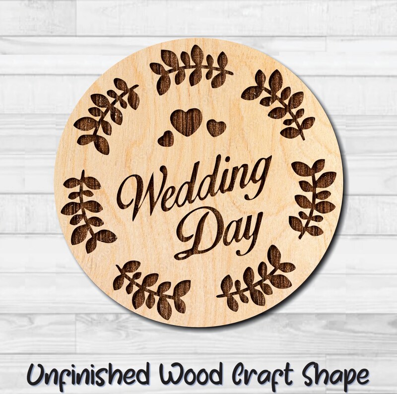 Wedding Day Badge Coin Coaster Unfinished Wood Shape Blank Laser Engraved Cut Out Woodcraft Craft Supply WED-001